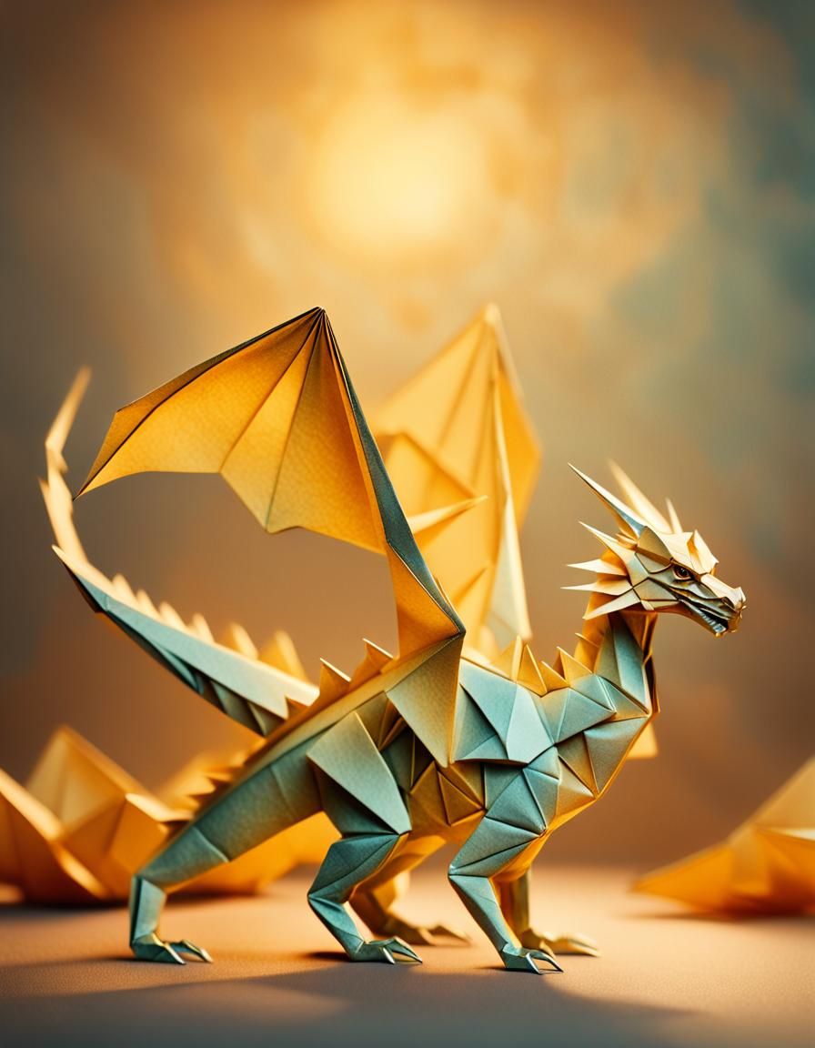 Origami Dragon Assassin in Surreal Watercolor Style