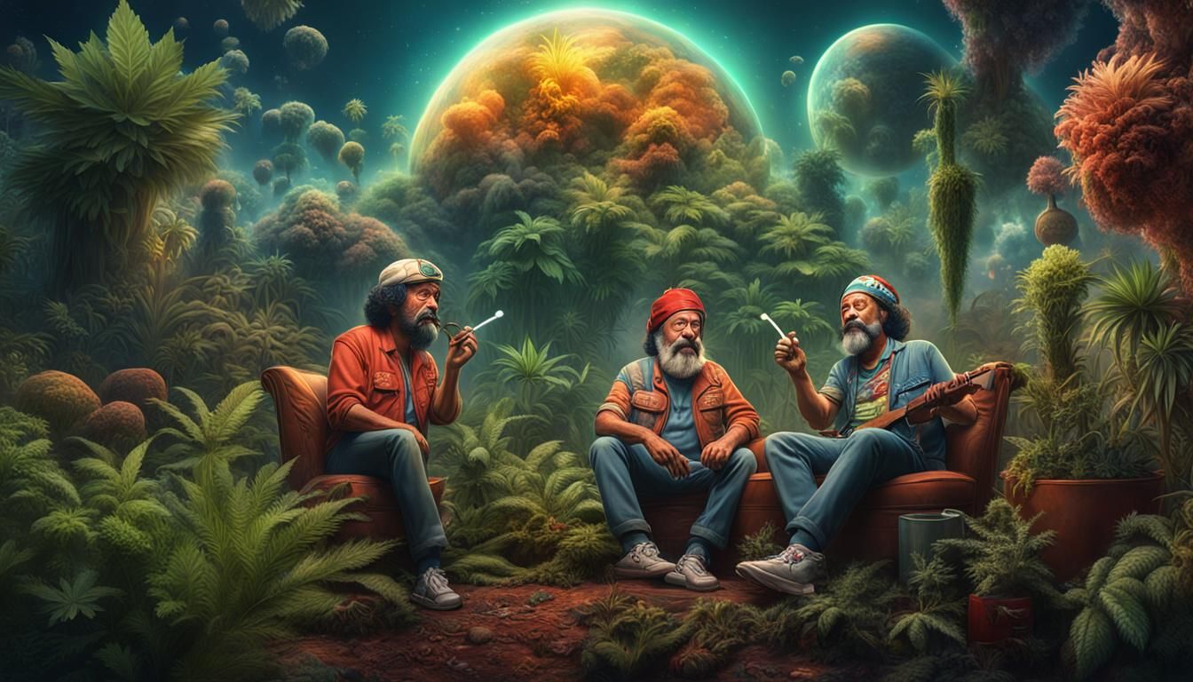 Cheech and Chong Smoking: Cosmic Matte Painting