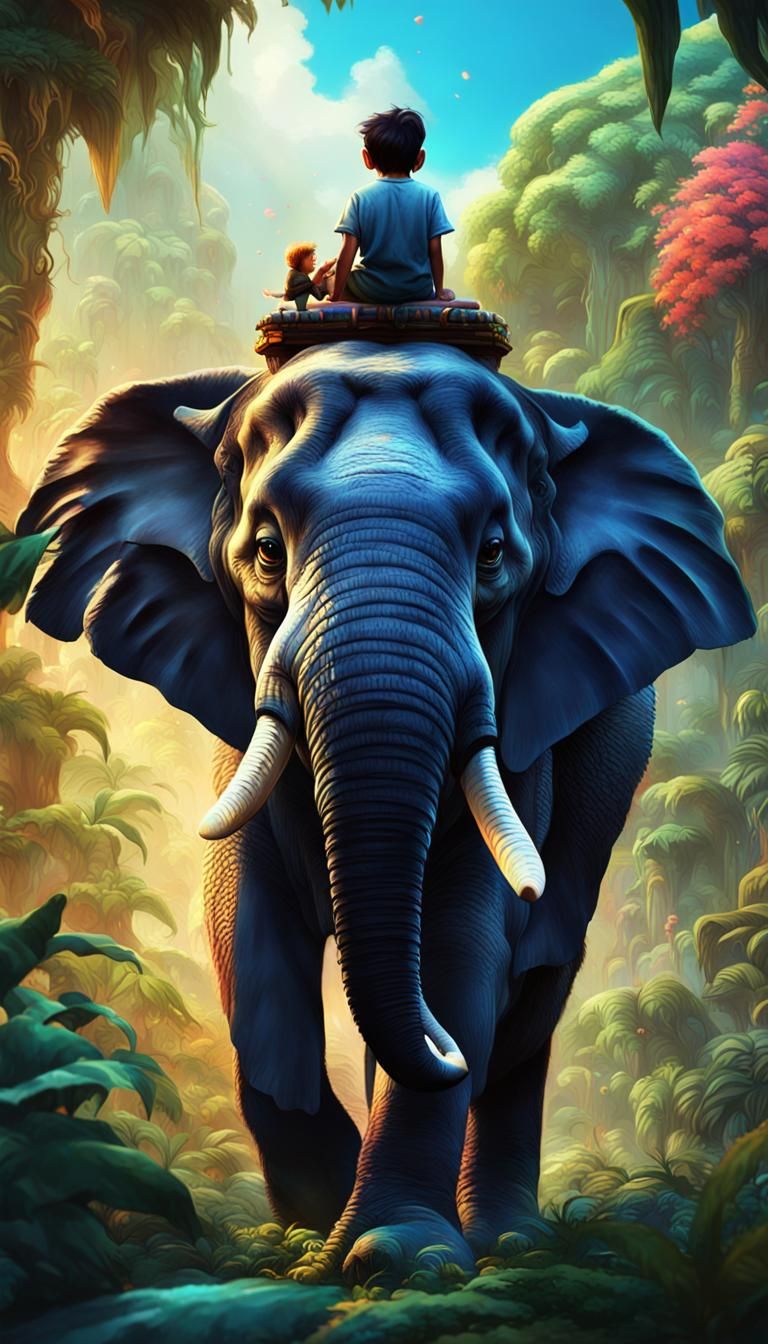 Jungle Adventure: Boy and Elephant in Fantasy Art