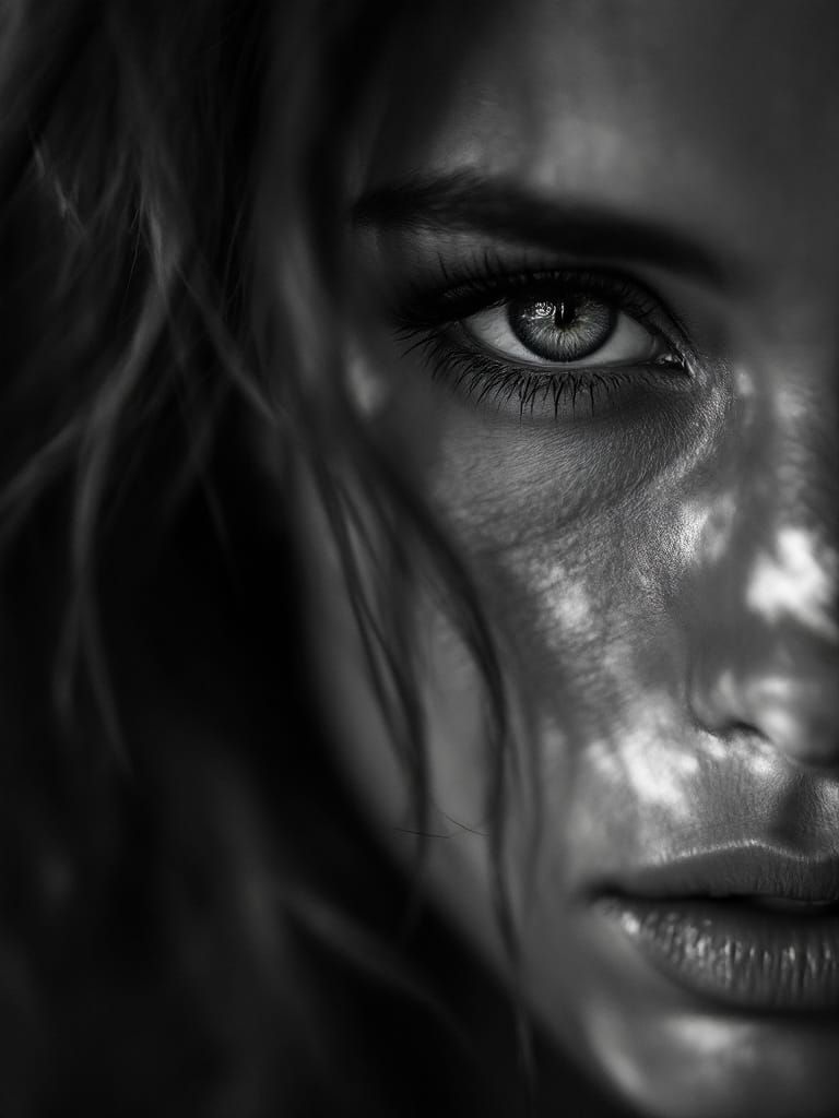 Intense Portrait of a Woman in Moody Black and White