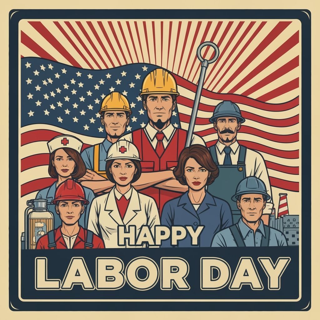Vintage Labor Day Poster with Diverse Workers