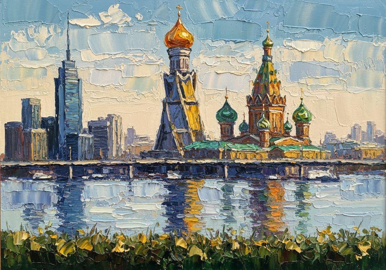 Colorful Moscow Cityscape in Impasto Style