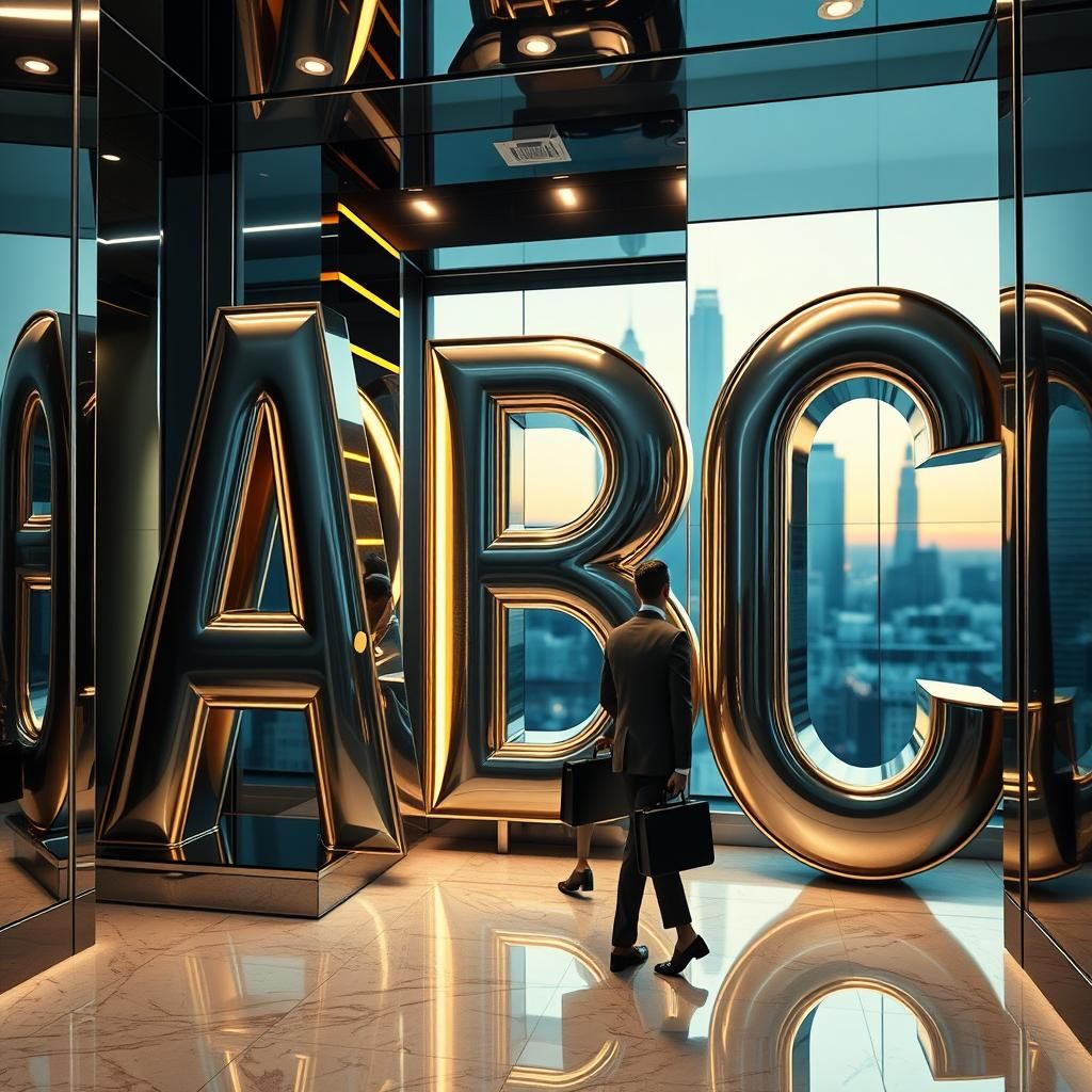 3D Letters Ascending in Futuristic Elevator