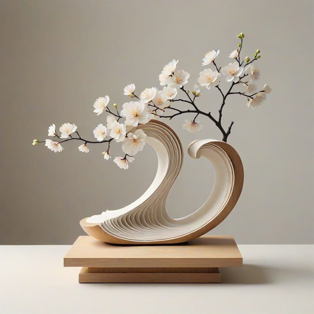 Ethereal Japanese Wave Form in Zen Minimalism