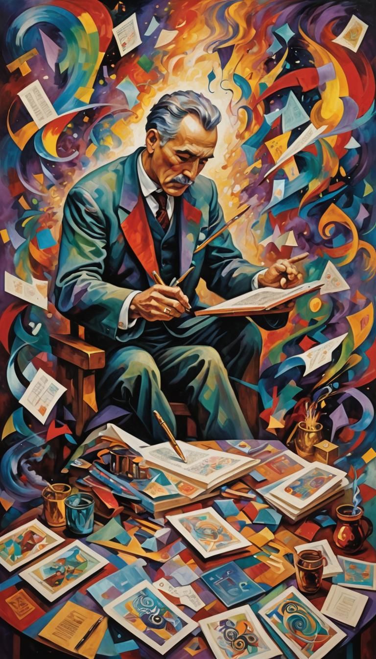 Death's Dance: A Cubist Tarot Card in Vibrant Colors