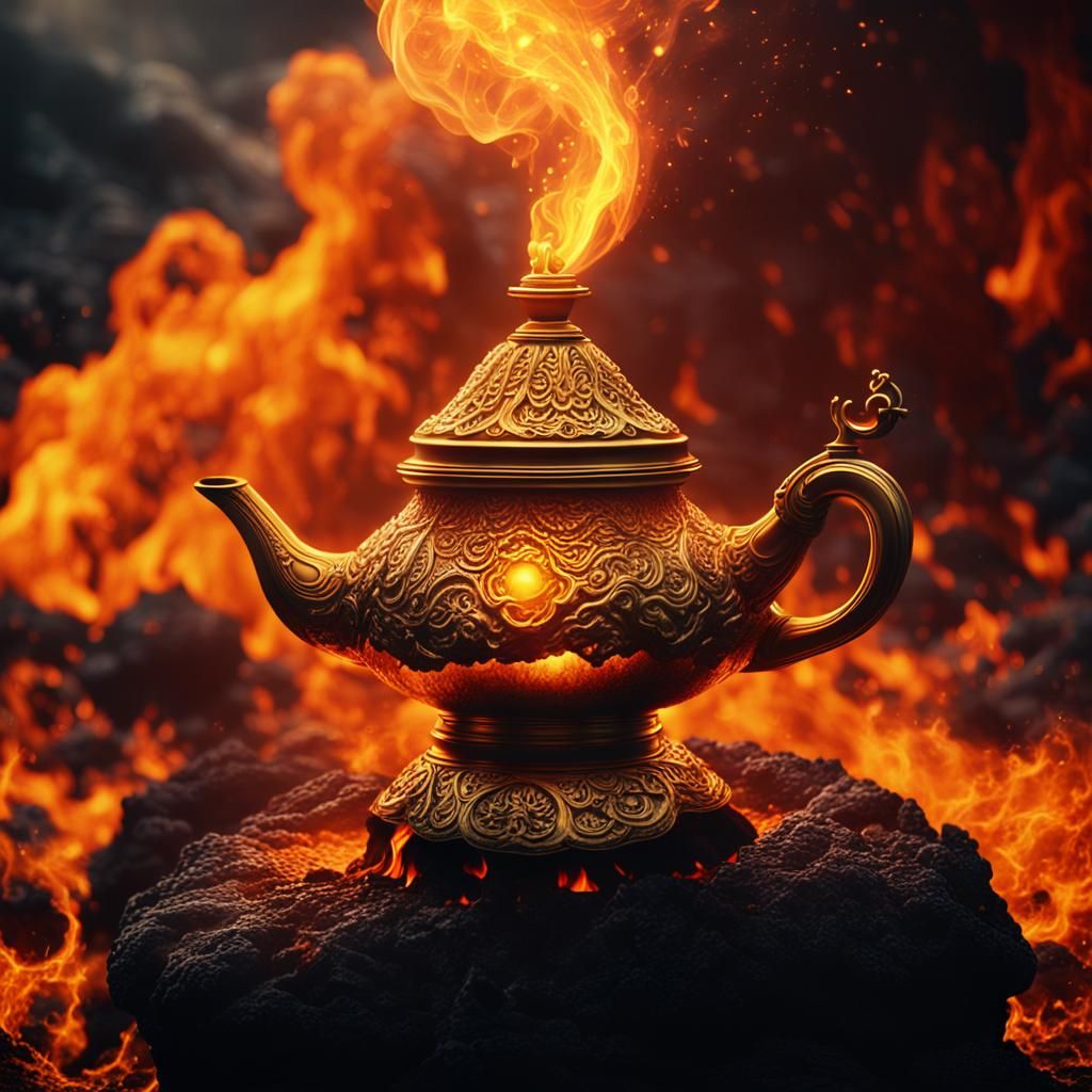 Volcanic Magic Lamp Erupts in Golden Flames