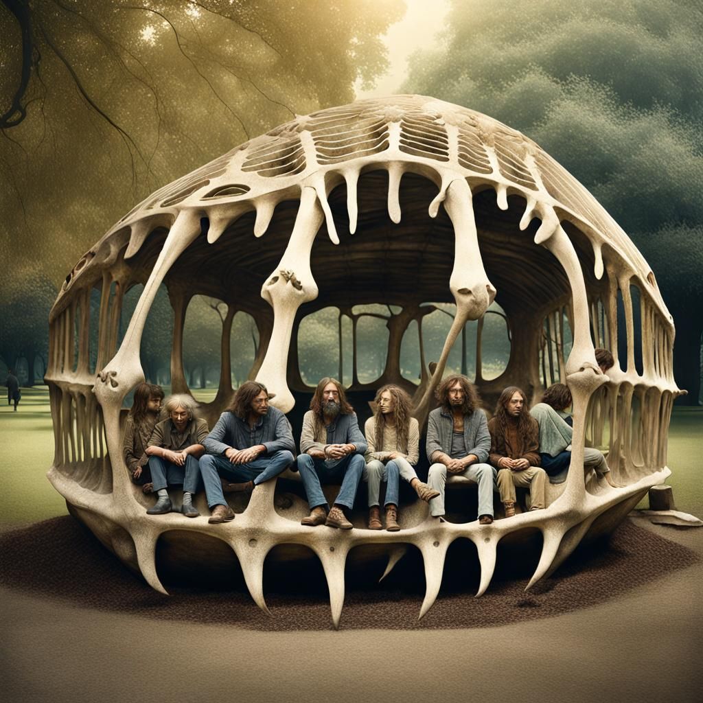 Hippies in Fish Skeleton: Professional Fine Detail Photo