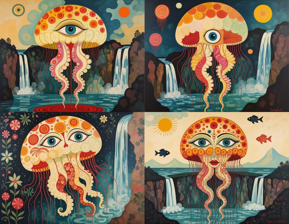 Surreal Jellyfish Internal Organs in Oil Painting Style