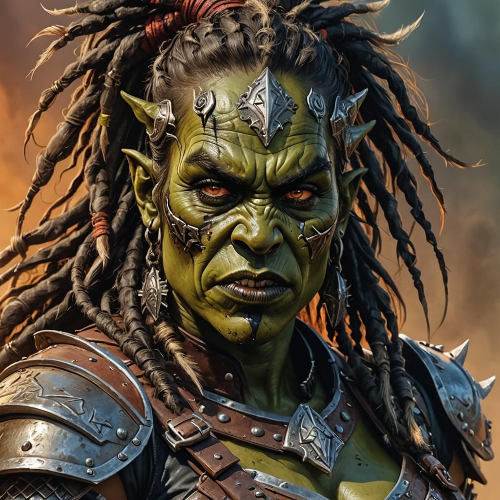 Female Orc Applying War Paint in Comic Book Style