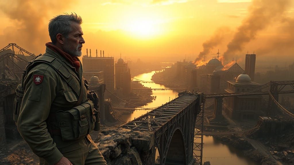 Resolute Veteran Surveys Desolate Cityscape