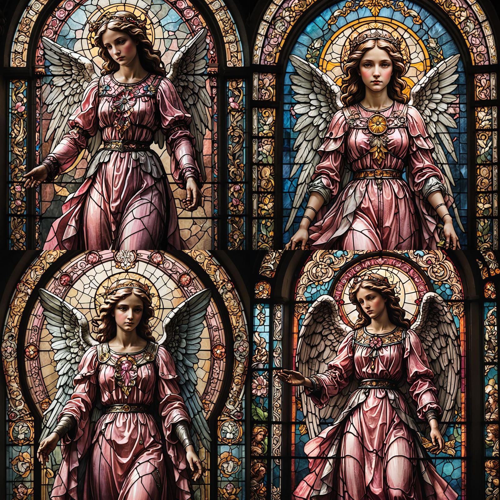 Elaborate Stained Glass Angel with Pink Dress