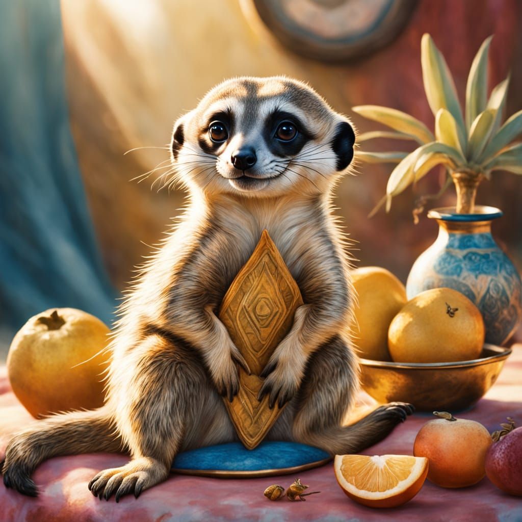 Whimsical Watercolor Portrait of a Meerkat in a Golden Hour ...