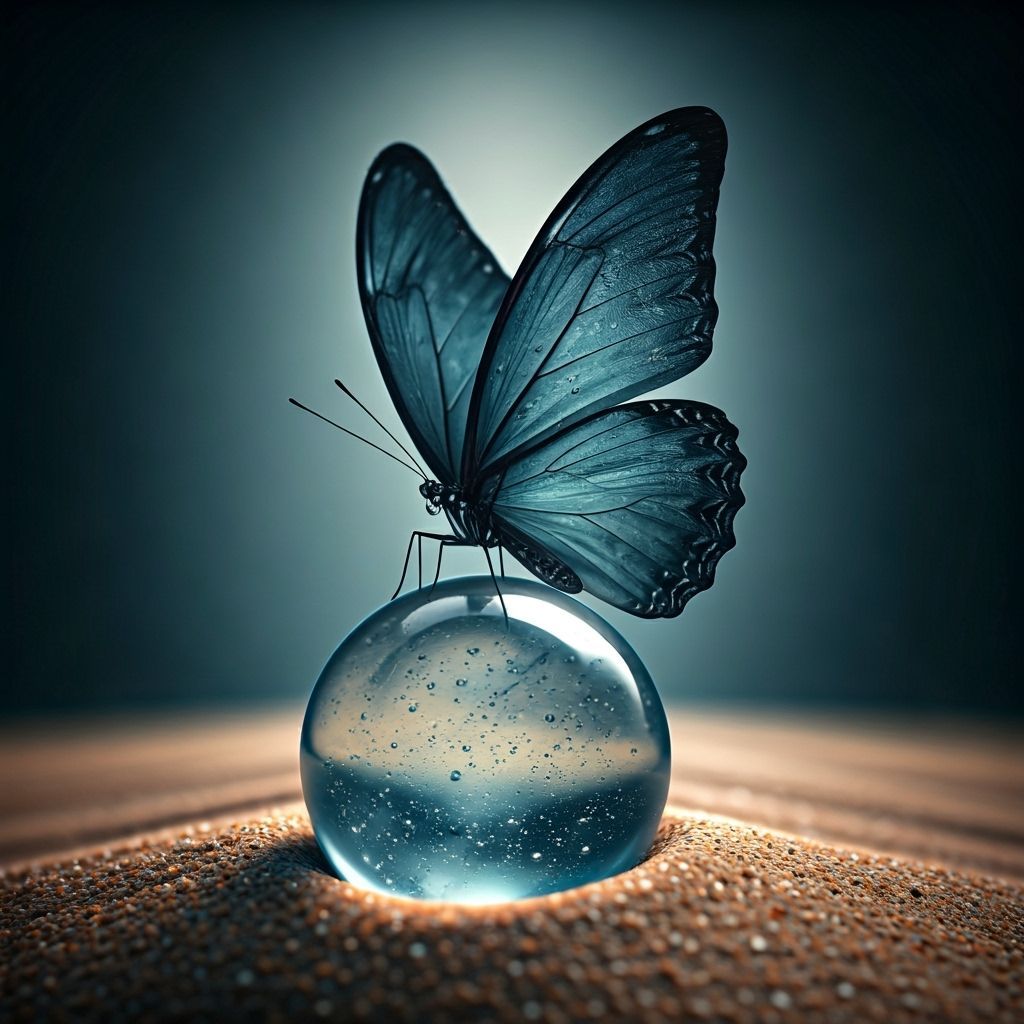 Glass Butterfly on Marble in Futuristic Style