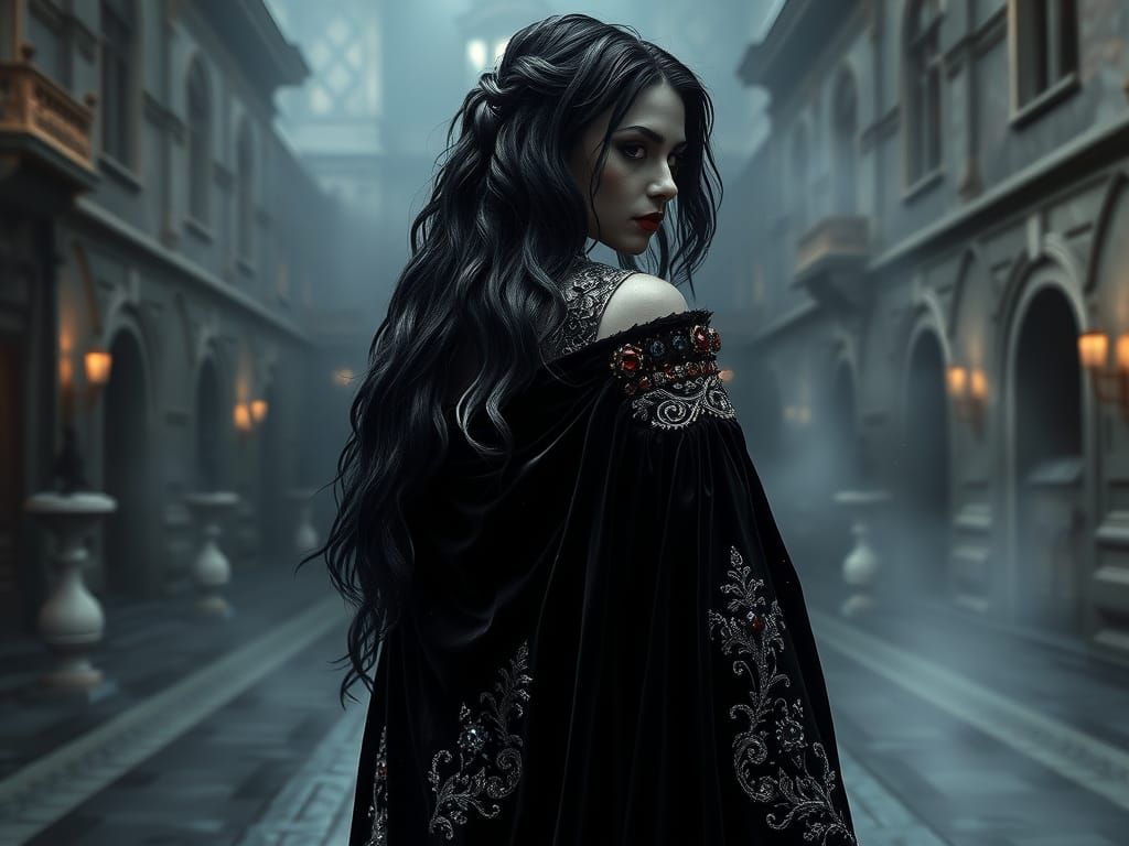 Ethereal Dark Fantasy Queen in Opulent Velvet and Rubies