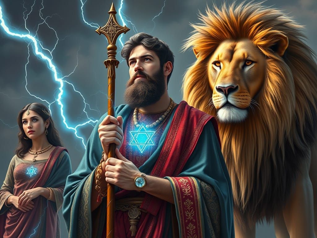 King David in Regal Attire with Lion