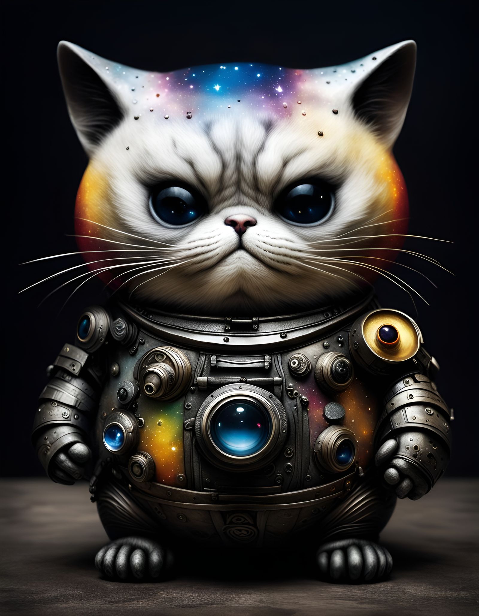 Robotic Kitten Cyborg in Volcanic Jungle