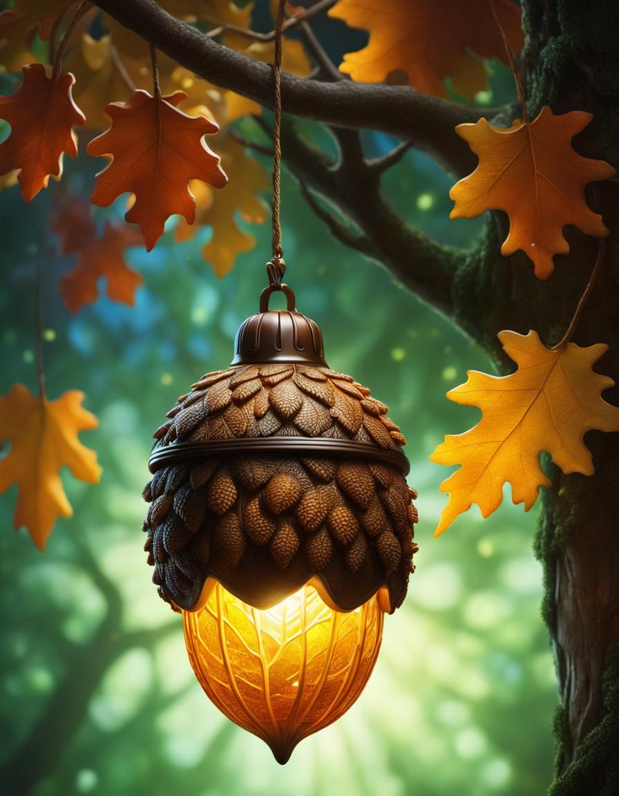 Glowing Acorn Lamp: Hyperrealistic Concept Art