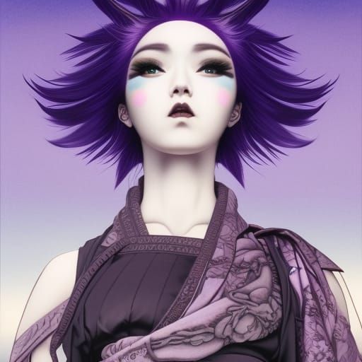 Gothic Girl on Mountain in Ukiyo-e Style