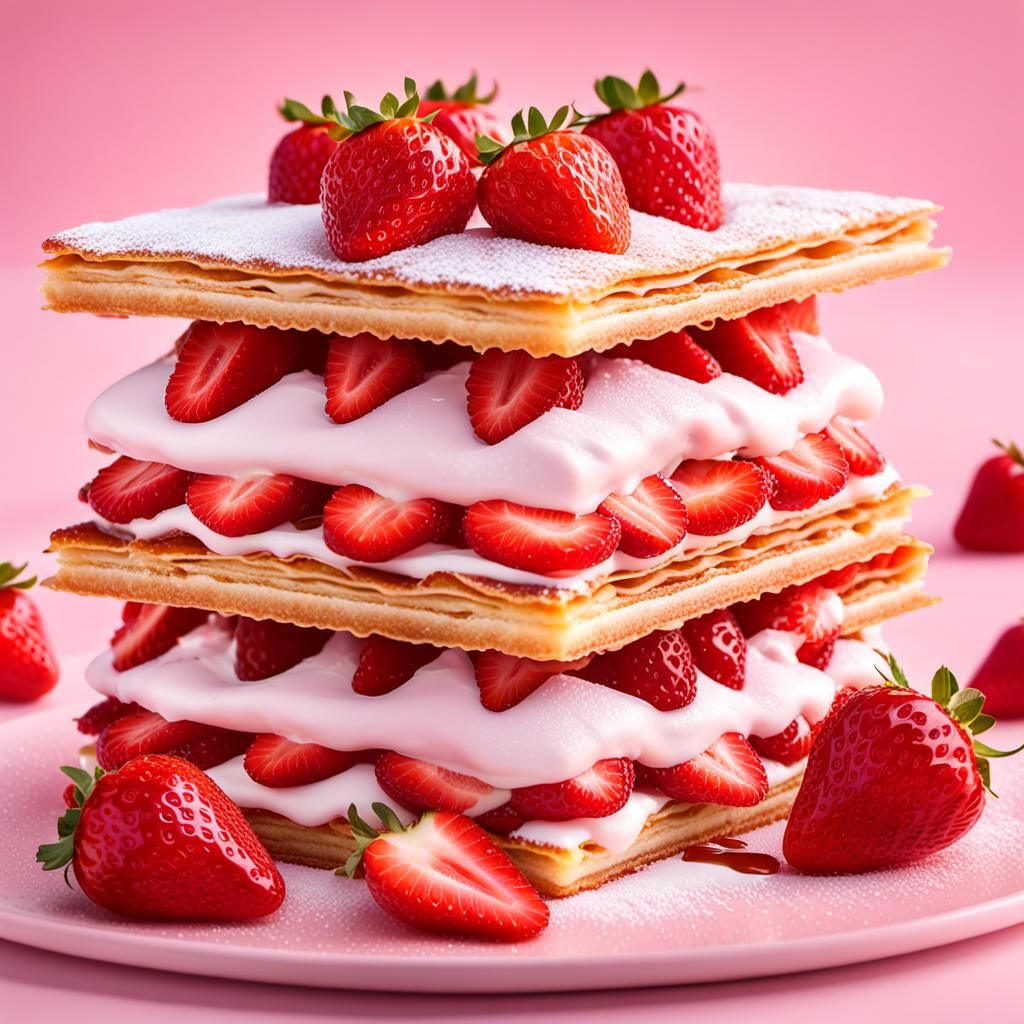 Strawberry Millefeuille Food Photography in 3D