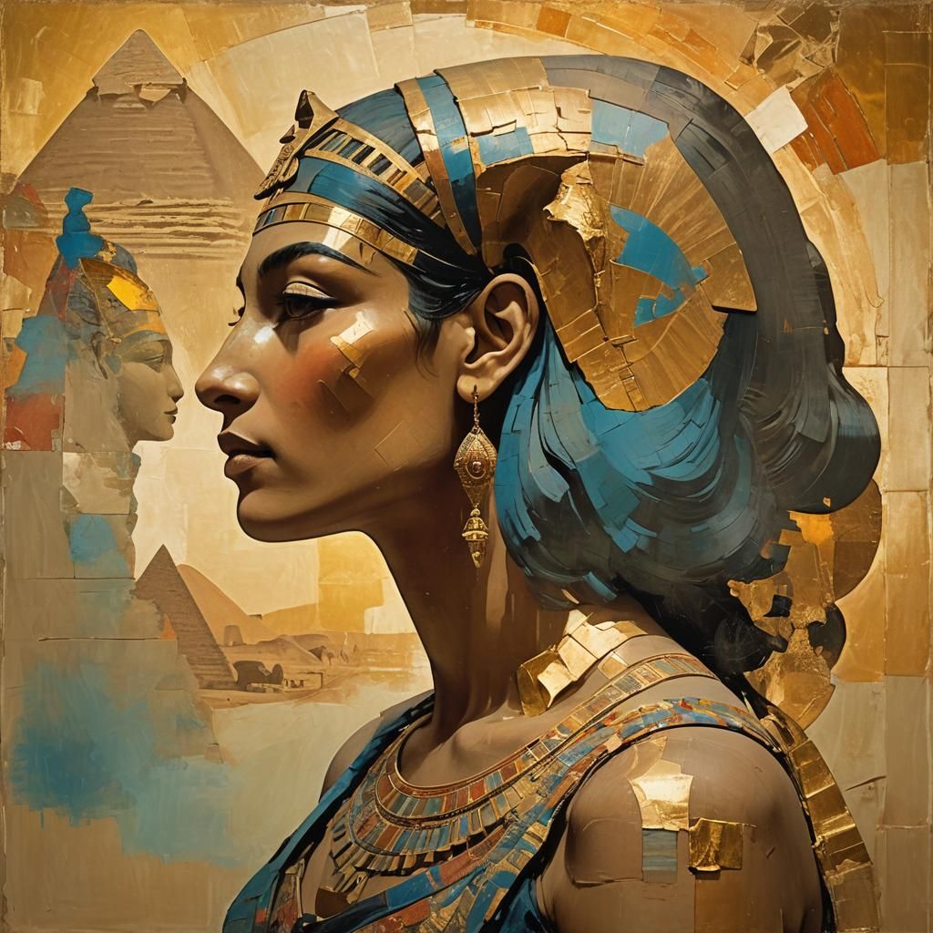 Cleopatra Profile with Sphinx in Expressionist Style