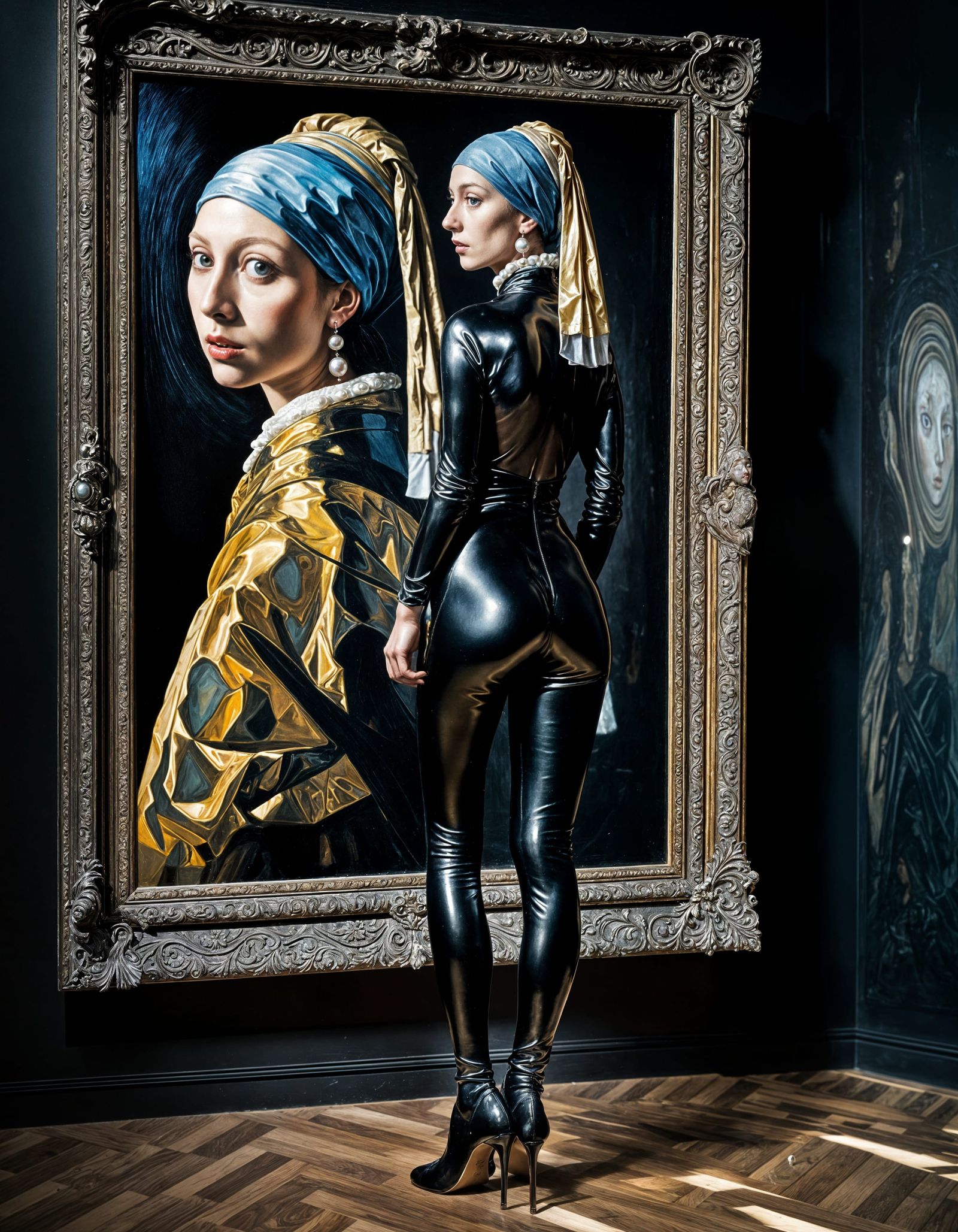 Surreal Girl with Pearl Earring in Catsuit