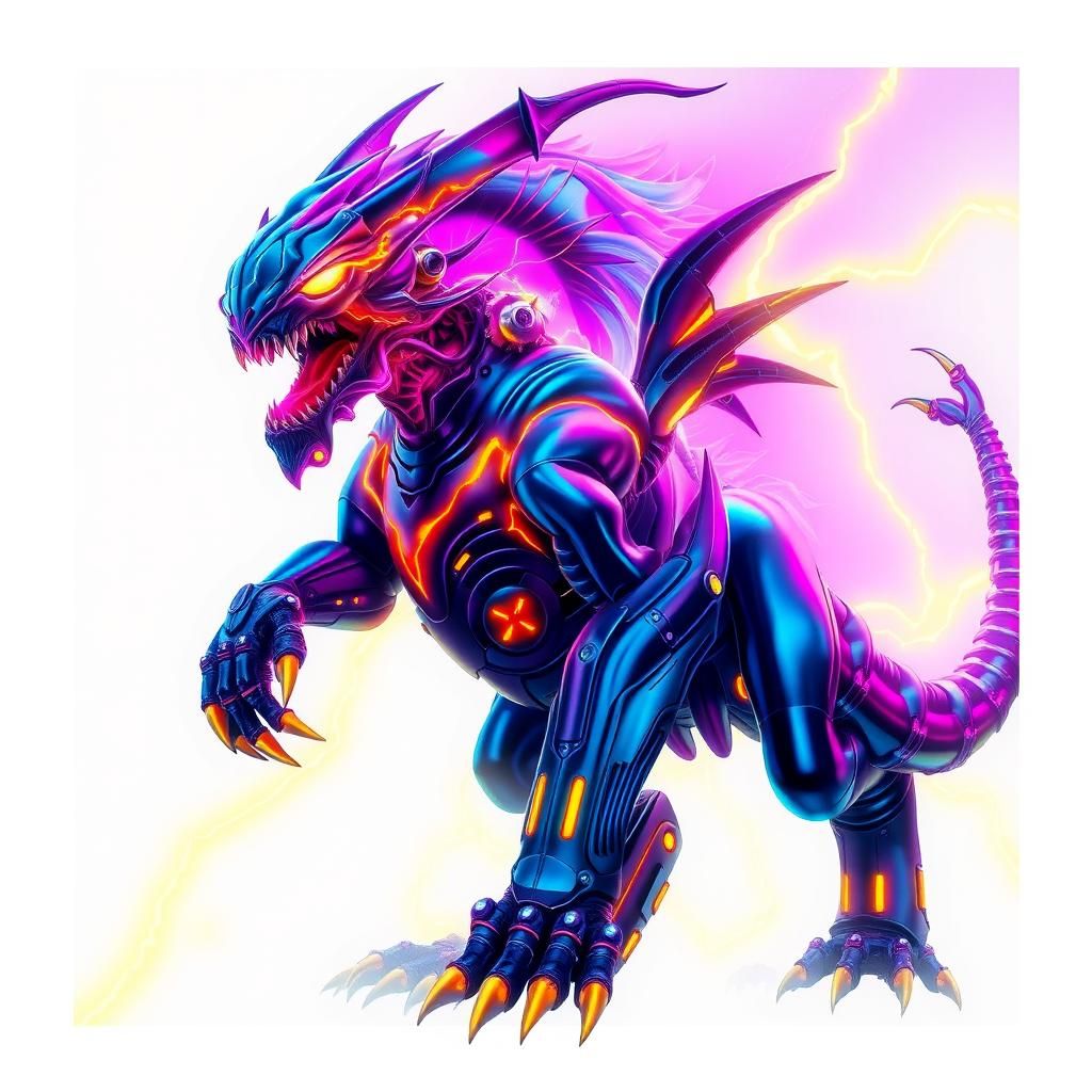 Electric Beast Radiates Vibrant Aura in Synthwave Cyberpunk....