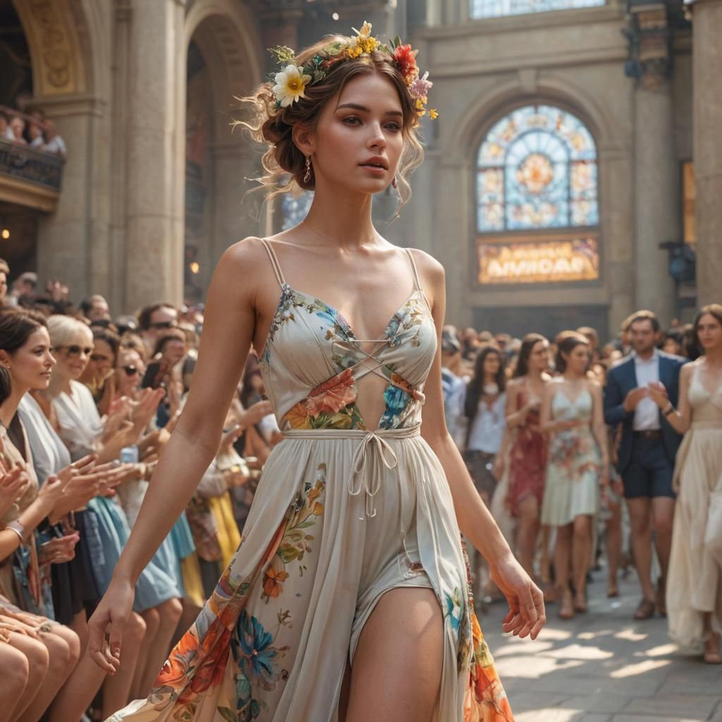 Pretty young woman demonstrating summer fashions