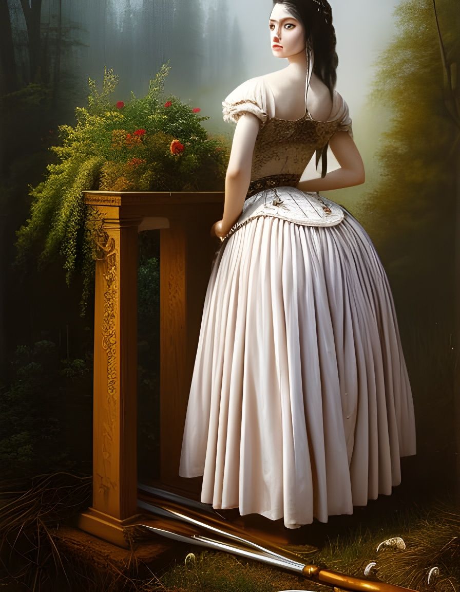 woman in bustle skirt