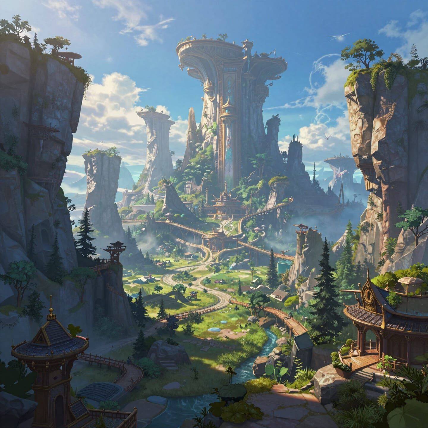 Epic Fantasy Landscape Matte Painting with Ethereal Lighting