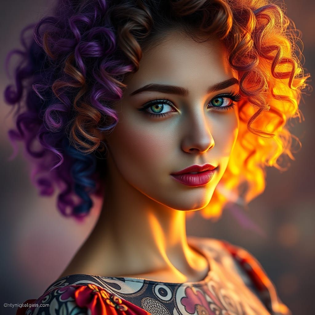 Portrait of Woman with Multicolored Hair in 8K