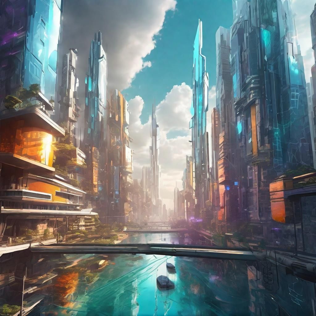 Futuristic Cities with Floating Architecture in Hyperrealism