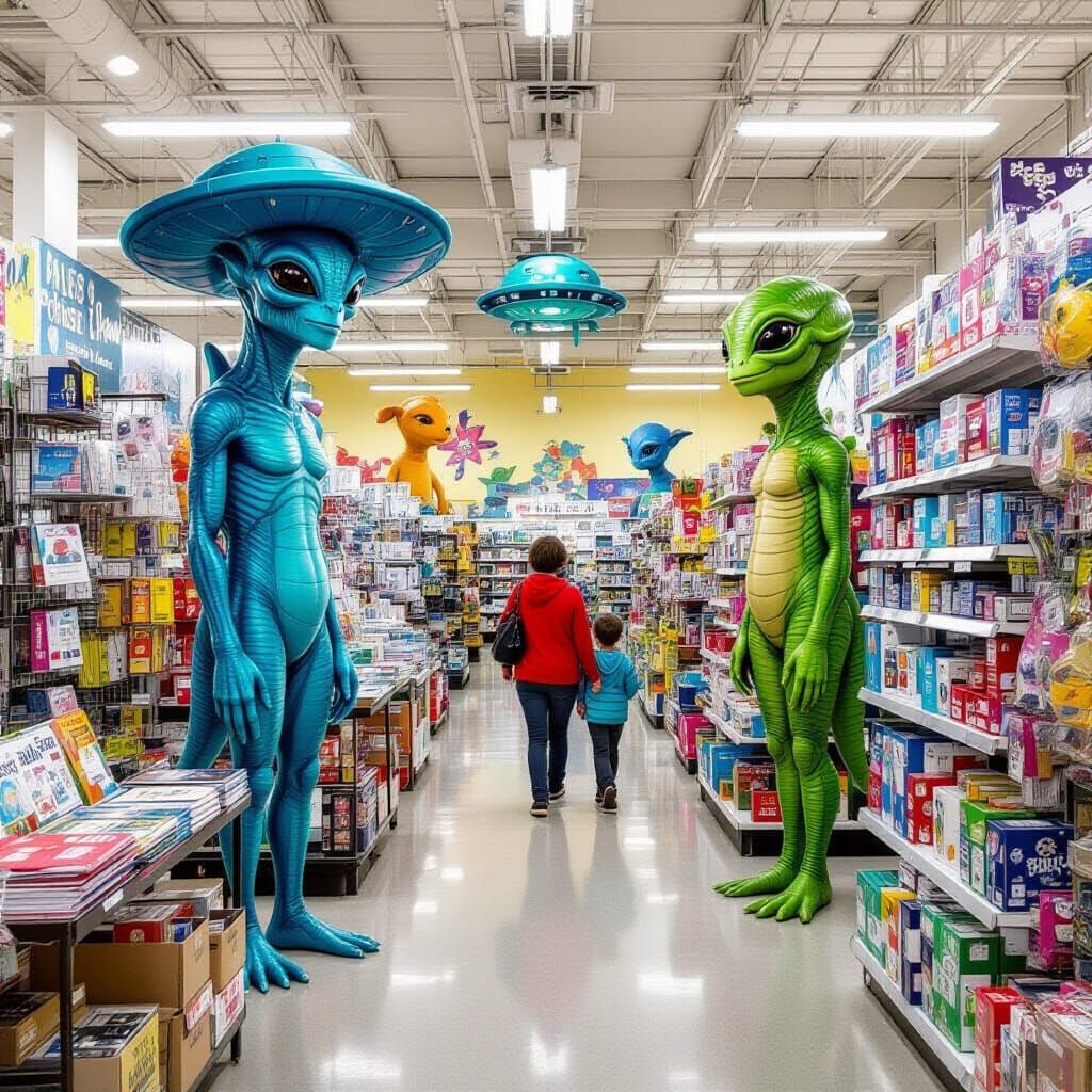 Aliens Shopping in a Large Department Store