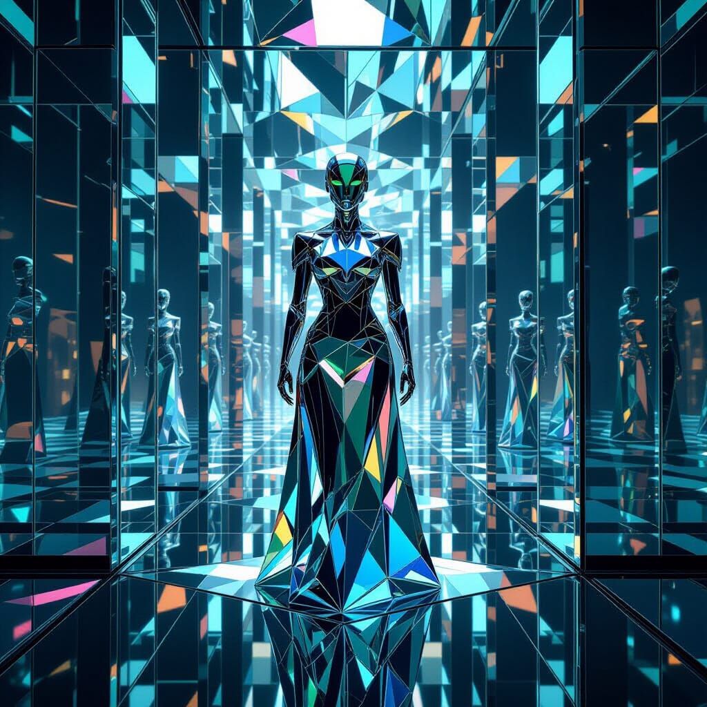 Glass Golem in Mirrored Chamber: Kaleidoscope Art