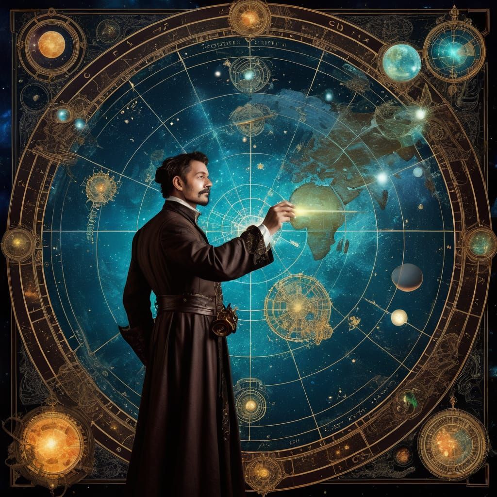 Celestial Cartographer Charts Nebula in Steampunk Fantasy Ar...