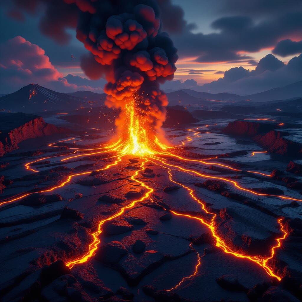 Volcanic Eruption: Aerial View in 3D