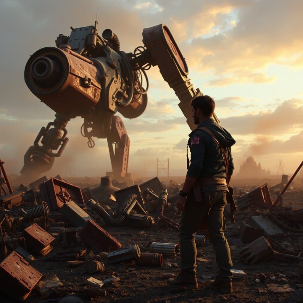 A Haunting Post-Apocalyptic Scene in Cyberpunk Style