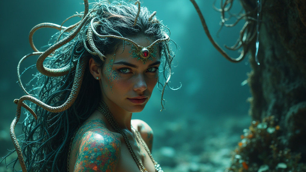 Opalised Medusa Mermaid in Shipwreck: Hyperrealistic Splash ...