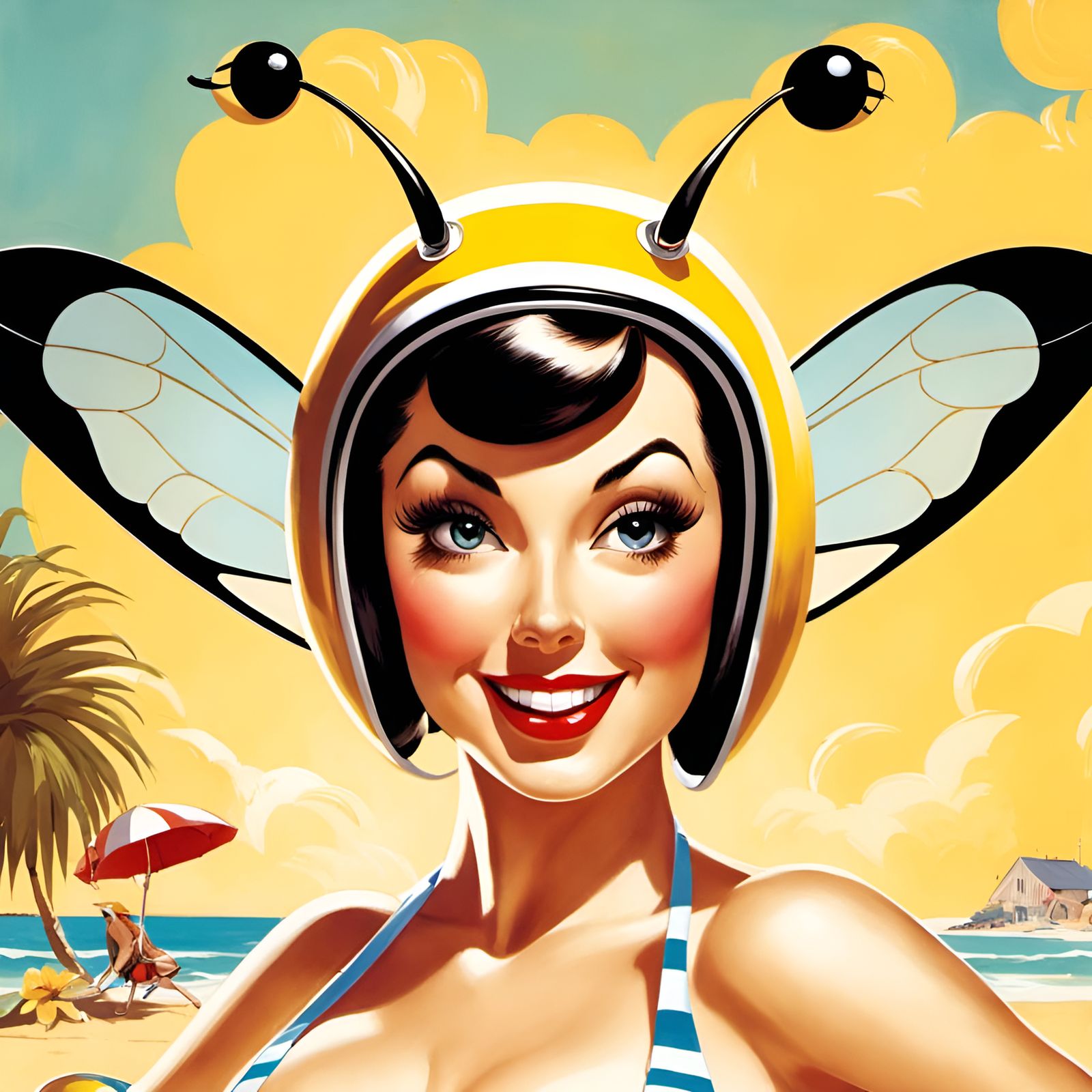 Bee in Bikini: Classic Cartoon Pin-Up Portrait