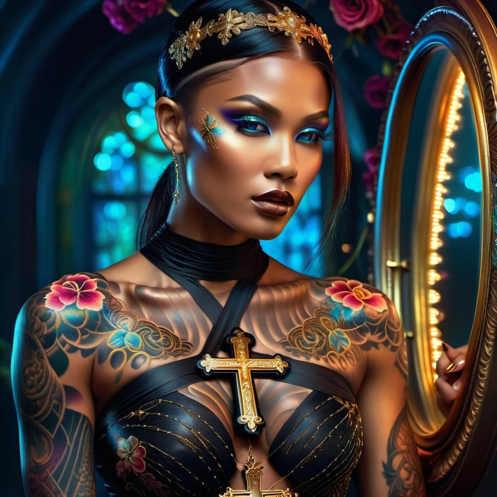 Surreal Fantasy Portrait with Floral Tattoos