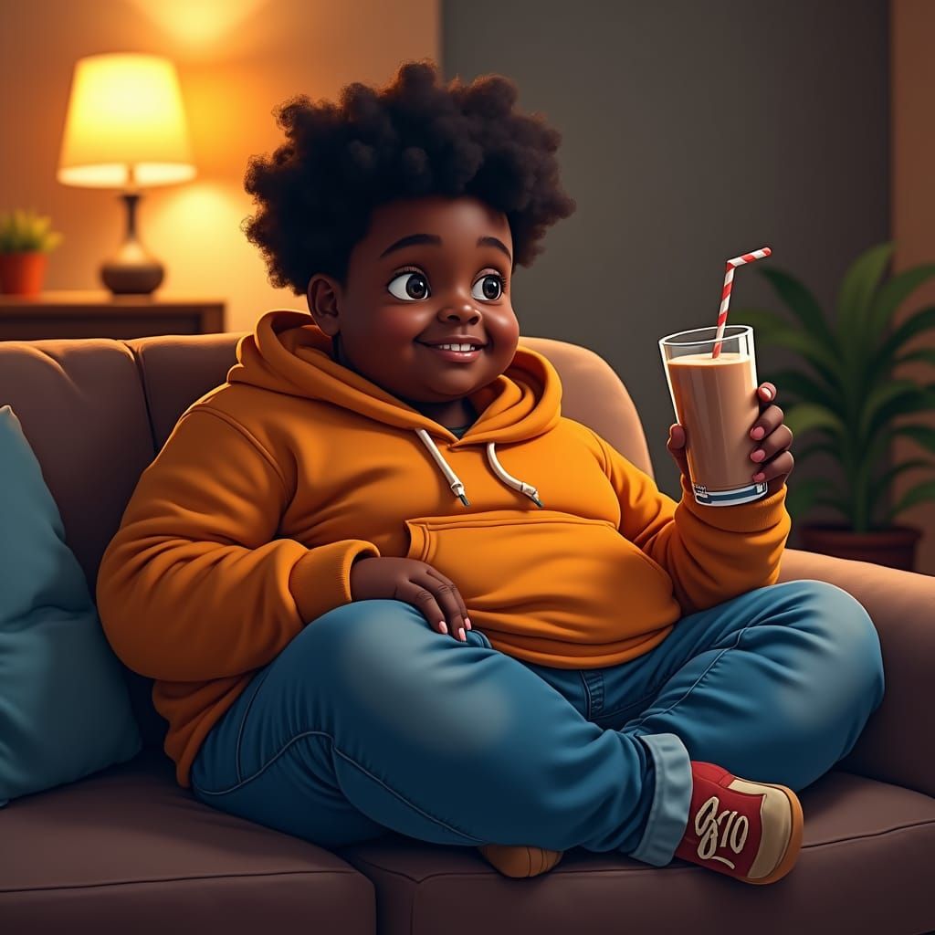 Cozy Teenager Relaxing with Chocolate Milk