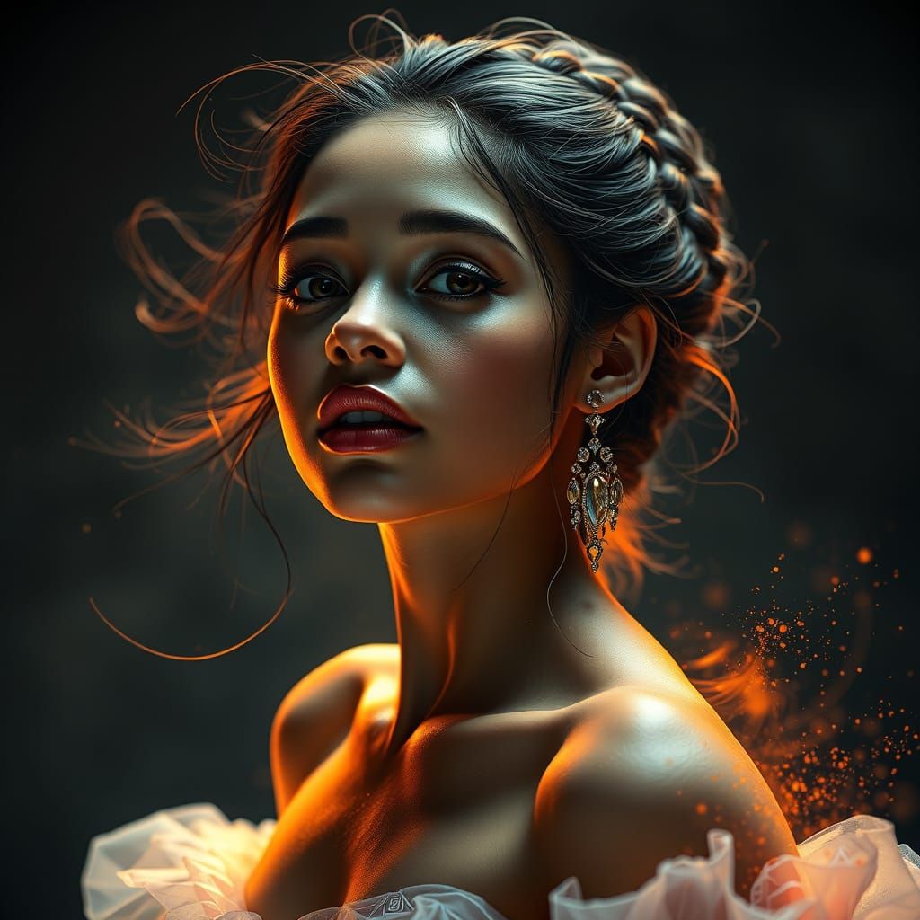 Ethereal Ballet Portrait in Art Nouveau Style