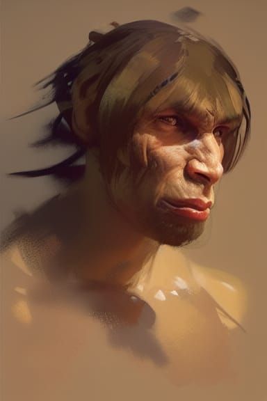 Neanderthal Portrait in Photorealistic Paleoart Style