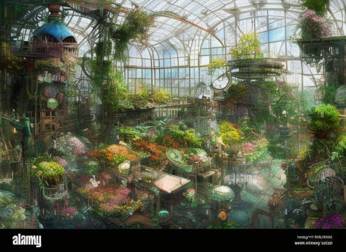 Epic Steampunk Greenhouse in Digital Illustration