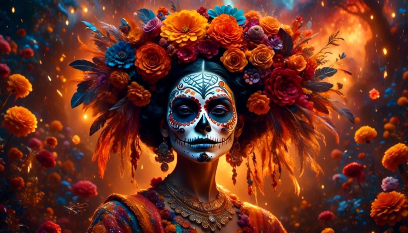 Woman in Día de los Muertos Face Paint
