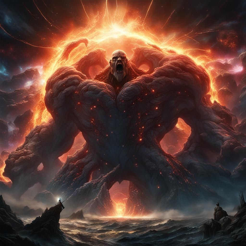 Epic Titan of Light Battles Abyssal Leviathan in Cosmic Stor...