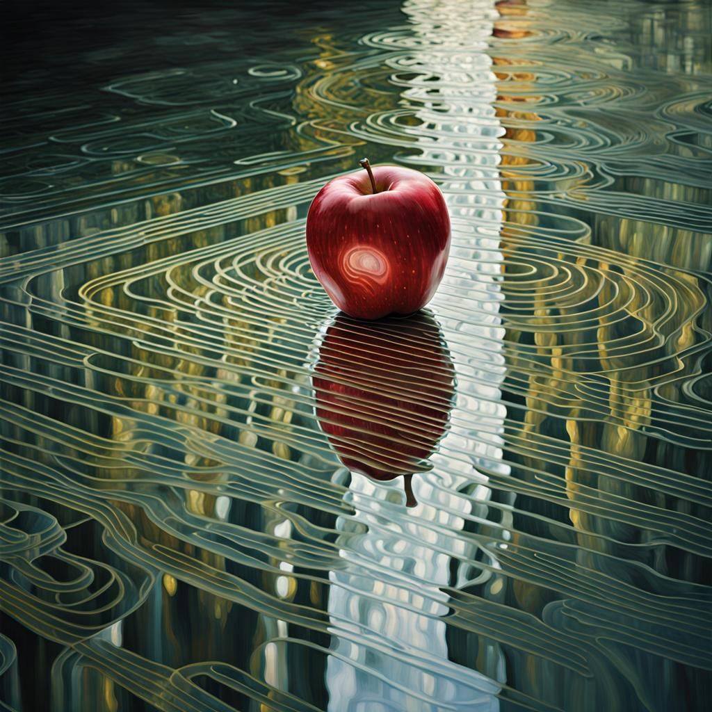 Glass Apple in Mirror Labyrinth: Digital Illustration