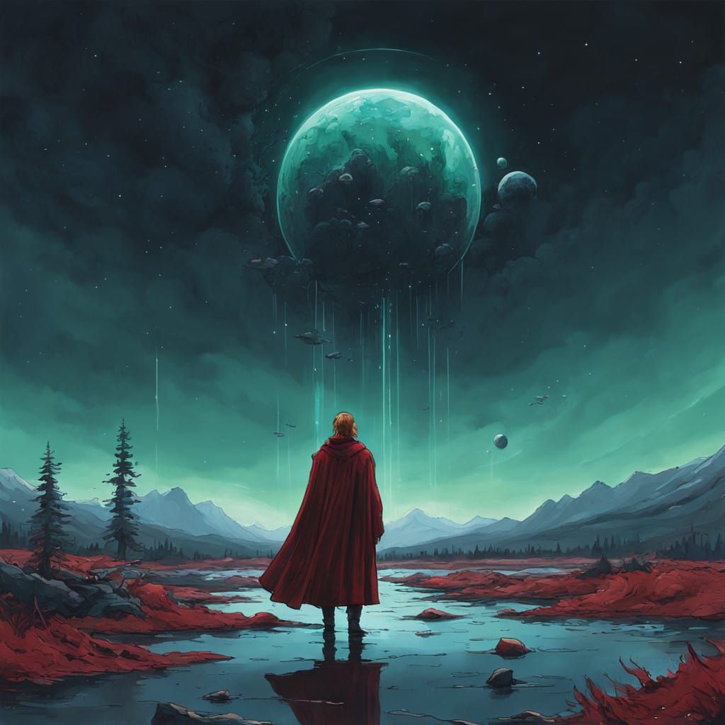 Surreal Space Goddess with Golden Hair and Emerald Nebula