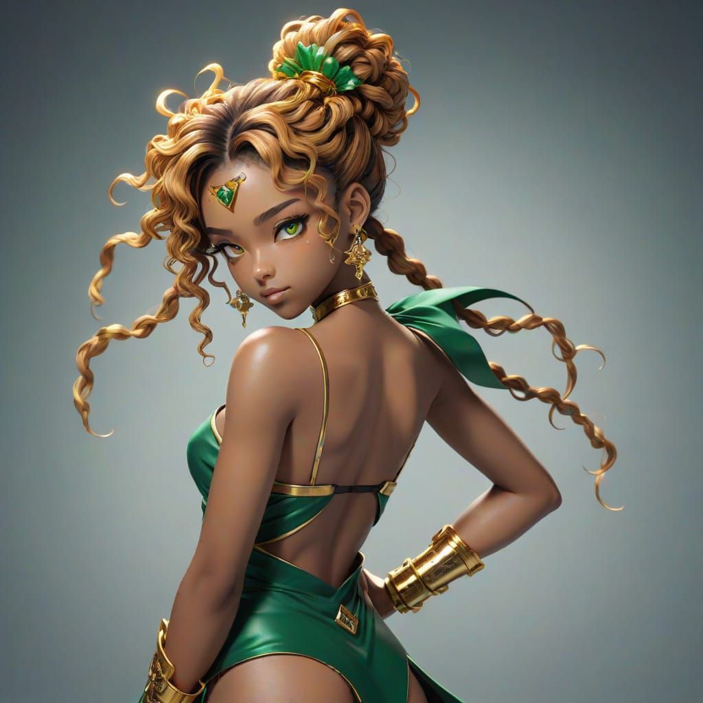 Vibrant Cyberpunk Goddess with Emerald Eyes