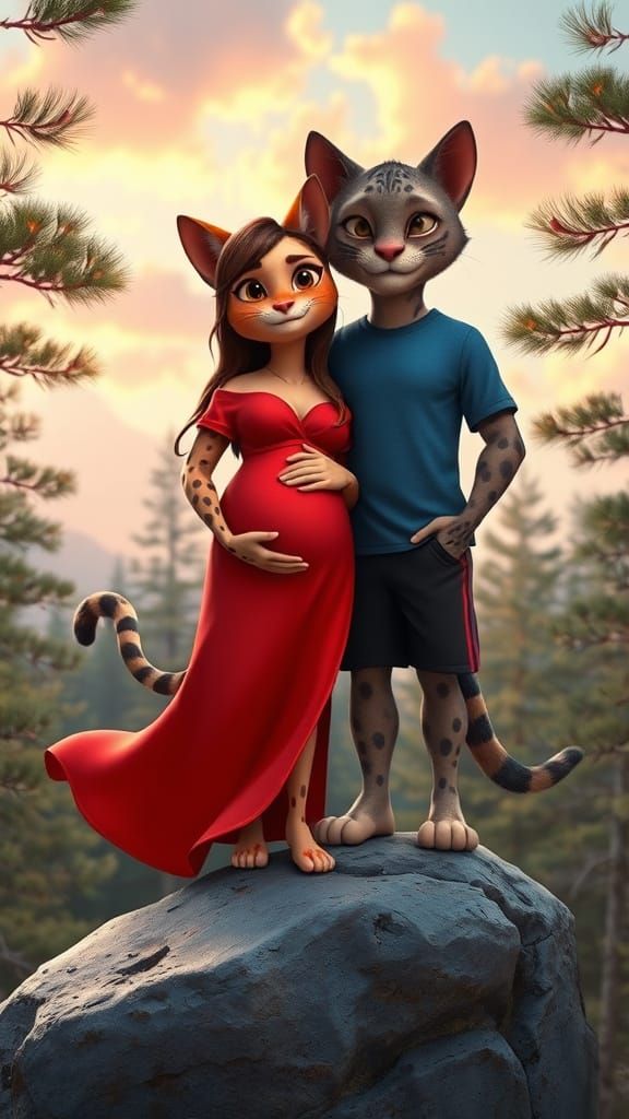 Cat Couple Portrait in 3D Cartoon Style