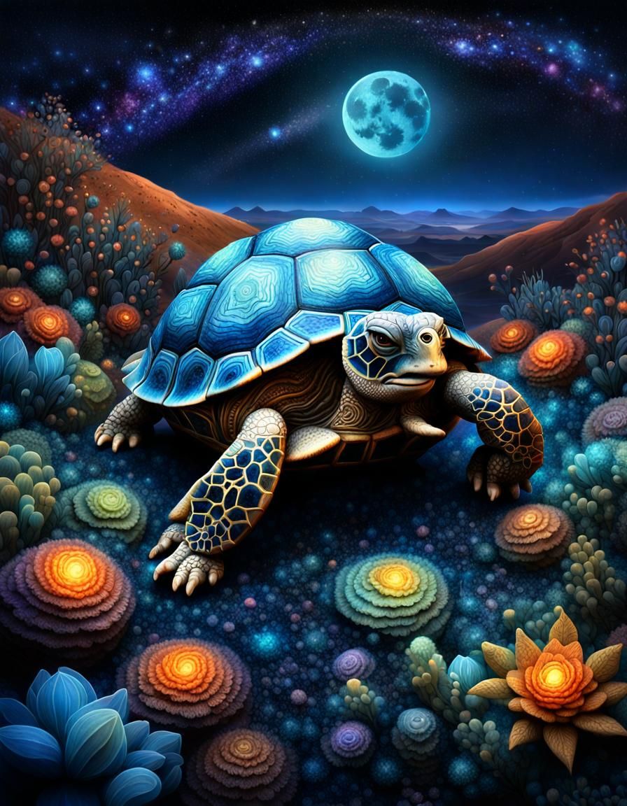 Cosmic Tortoise in Desert Landscape